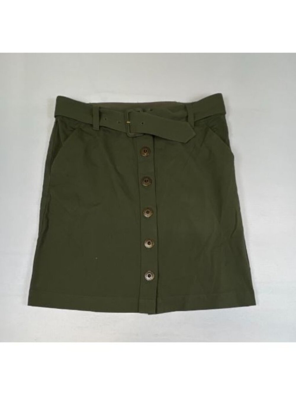 Brooks Brothers Red Fleece Womens Green Button Front Skirt Size 6 Belted